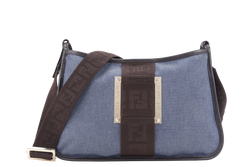 FENDI AB02827 BLUE DENIM CROSSBODY BAG BROWN DARK BROWN GOLD HARDWARE WITH STRAPS