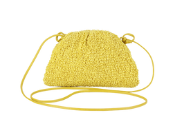 BOTTEGA VENETTA YELLOW CURLY RAFFIA LEATHER MINI THE POUCH BAG SILVER HARDWARE NO DUST COVER