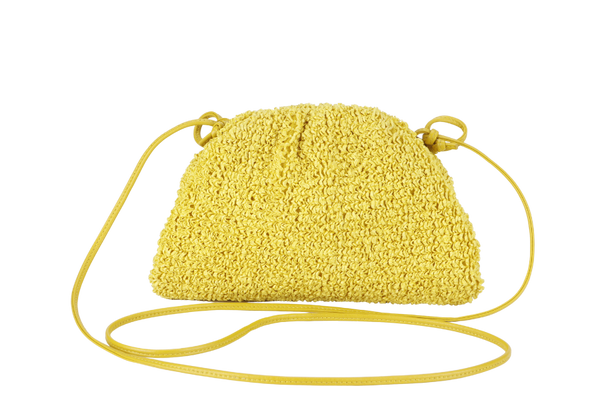 BOTTEGA VENETTA YELLOW CURLY RAFFIA LEATHER MINI THE POUCH BAG SILVER HARDWARE NO DUST COVER