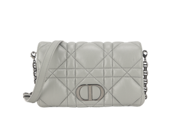 CHRISTIAN DIOR GREY LEATHER WOC 05-RU-0292 RUTHENIUM CHAIN WITH DUST COVER