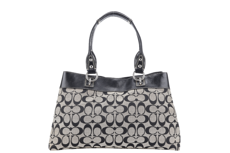 COACH BLACK PENELOPE CARRYALL SIGNATURE CANVAS AND LEATHER TOTE BAG SILVER HARDWARE NO DUST COVER