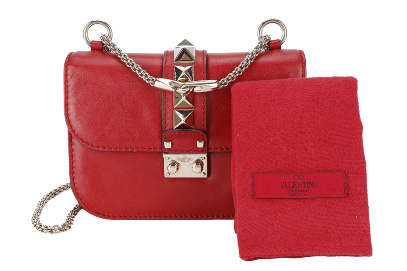 VALENTINO GARAVANI LOCK MINI RED LEATHER SHOULDER BAG WITH DUST COVER