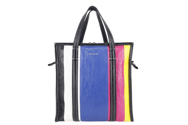BALENCIAGA MULTICOLOR STRIPED LEATHER BAZAR TOTE BAG SILVER HARDWARE WITH STRAPS NO DUST COVER