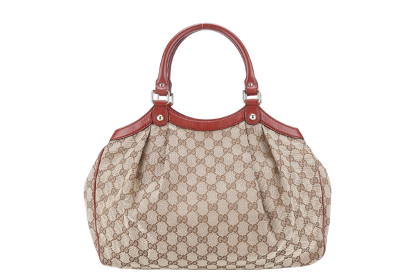 GUCCI MONOGRAM CANVAS SUKEY MAROON HANDBAG WITH DUST COVER