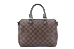 LOUIS VUITTON SPEEDY 25 BANDOULIERE N41368 DAMIER EBENE GOLD HARDWARE (MICROCHIP) WITH STRAPS, DUST COVER AND BOX