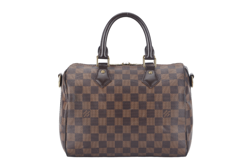 LOUIS VUITTON SPEEDY 25 BANDOULIERE N41368 DAMIER EBENE GOLD HARDWARE (MICROCHIP) WITH STRAPS, DUST COVER AND BOX