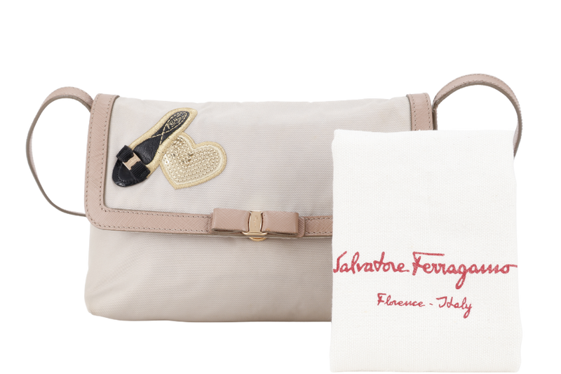 SALVATORE FERRAGAMO PINK CANVAS LEATHER CROSSBODY BAG GOLD HARDWARE NO DUST COVER