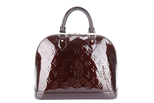 LOUIS VUITTON MONOGRAM VERNIS ALMA PM AMARANTE WITH DUST COVER