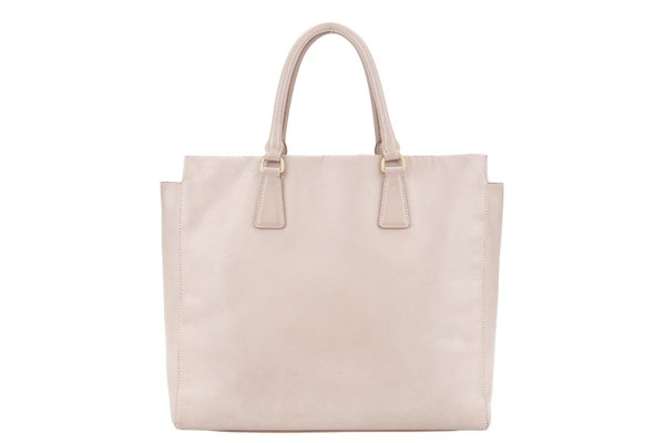 PRADA TALL TOTE BAG BEIGE SAFFIANO LEATHER GOLD HARDWARE WITH STRAPS NO DUST COVER