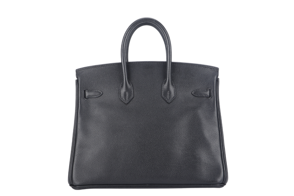 HERMES BIRKIN 25 BLACK EPSOM SILVER HARDWARE STAMP L (2008) WITH KEYS&LOCK, RAINCOAT AND DUST COVER