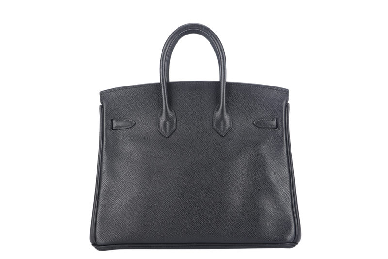 HERMES BIRKIN 25 BLACK EPSOM SILVER HARDWARE STAMP L (2008) WITH KEYS&LOCK, RAINCOAT AND DUST COVER