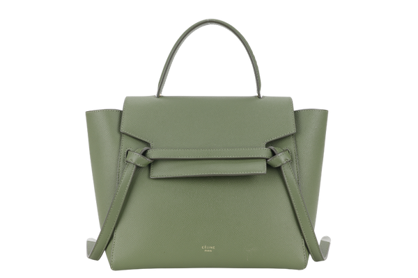 CELINE MICRO BELT BAG GREEN LEATHER GOLD HARDWARE WITH STRAPS AND DUST COVER