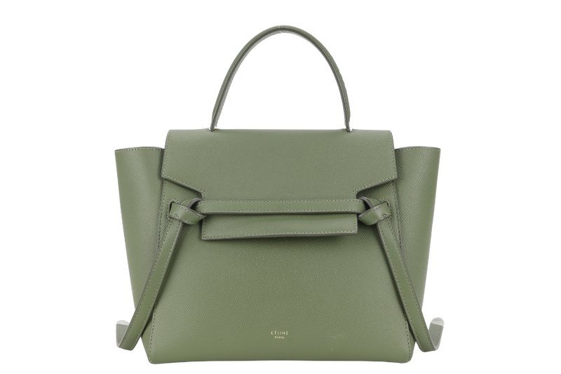 CELINE MICRO BELT BAG GREEN LEATHER GOLD HARDWARE WITH STRAPS AND DUST COVER