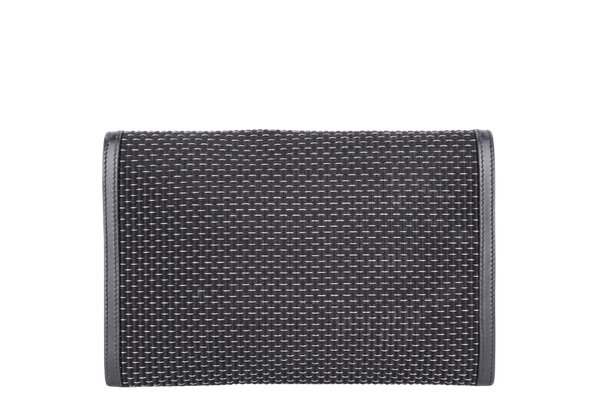 HERMES BLACK CRINOLINE HORSE HAIR RIO CLUTCH SILVER HARDWARE STAMP G SQUARE (YEAR 2003) WITH DUST COVER