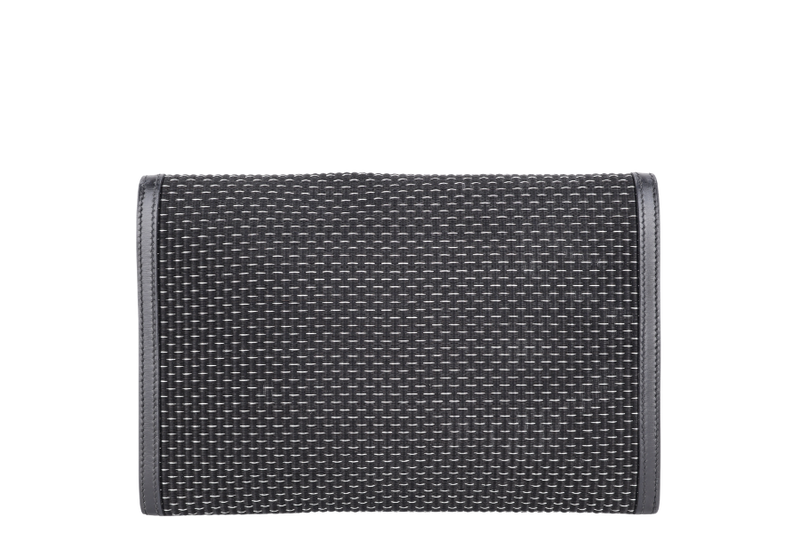 HERMES BLACK CRINOLINE HORSE HAIR RIO CLUTCH SILVER HARDWARE STAMP G SQUARE (YEAR 2003) WITH DUST COVER