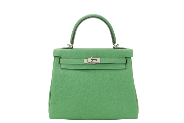 HERMES KELLY 25 STAMP Y (YEAR 2020) BAMBOO TOGO LEATHER SILVER HARDWARE WITH STRAPS, KEYS, LOCK AND DUST COVER