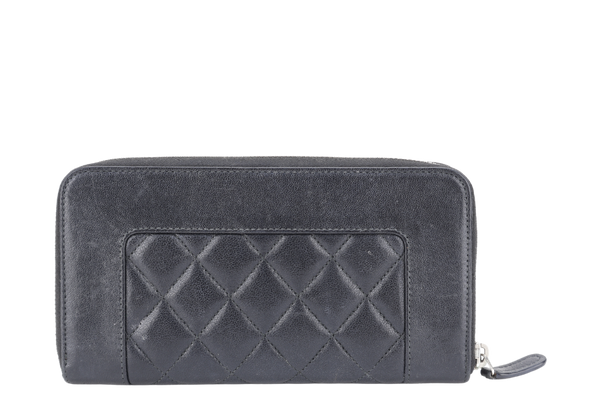 CHANEL MADEMOISELLE LONG WALLET BLACK LEATHER SILVER HARDWARE (2248xxxx) NO DUST COVER