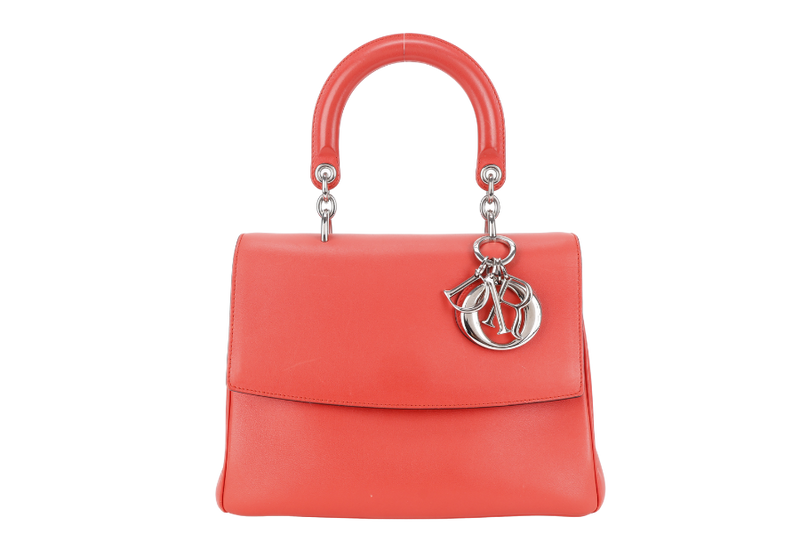 CHRISTIAN DIOR BE DIOR BI-COLOR ORANG, PINK SMOOTH LEATHER SILVER HARDWARE WITH STRAPS, CARD, DUST COVER AND BOX