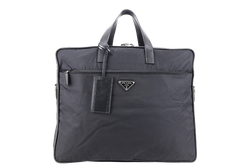 PRADA BLACK NYLON TESSUTO BUSINESS BAG SAFFIANO LEATHER TRIM SILVER HARDWARE WITH SHOULDER STRAP NO DUST COVER