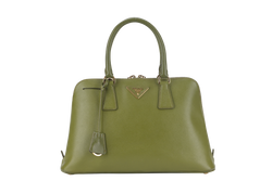 PRADA PROMENADE SATCHEL (BL0837) SMALL GREEN SAFFIANO LUX LEATHER GOLD HARDWARE WITH STRAP AND DUST COVER