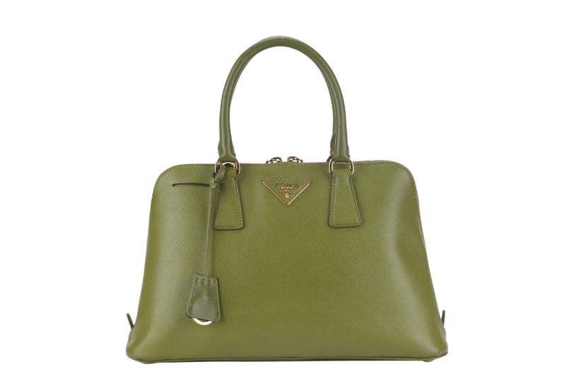 PRADA PROMENADE SATCHEL (BL0837) SMALL GREEN SAFFIANO LUX LEATHER GOLD HARDWARE WITH STRAP AND DUST COVER