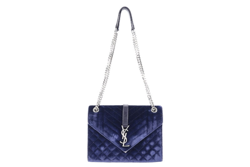 YVES SAINT LAURENT (YSL) SULPICE CROSSBODY NAVY SUEDE LEATHER BAG SILVER HARDWARE NO DUST COVER