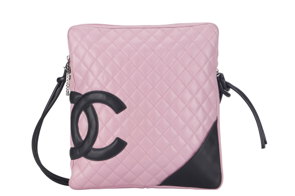 CHANEL CAMBON SHOULDER BAG (910xxxx) PINK CALF LEATHER SILVER HARDWARE WITH CARD