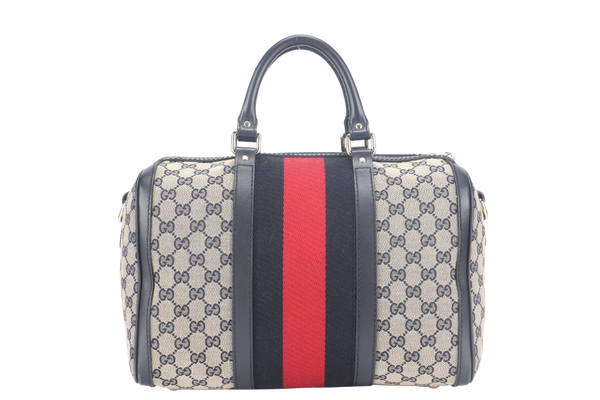 GUCCI GG WEB 2WAY BAG BLACK CANVAS SILVER HARDWARE WITH SLING NO DUST COVER