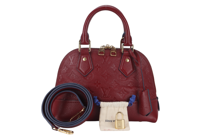 LOUIS VUITTON ALMA NEO BB (M44829) CHERRY BERRY EMPREINTE LEATHER GOLD HARDWARE WITH STRAP, LOCK& KEYS, DUST COVER AND BOX