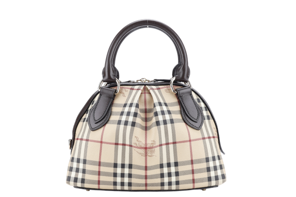 BURBERRY THORNLEY HAYMARKET DARK BROWN LEATHER TRIM WITH DUST COVER
