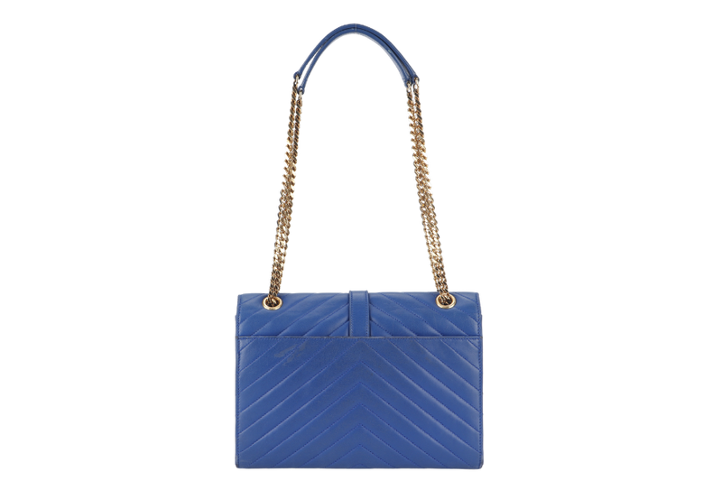 YVES SAINT LAURENT (YSL) MEDIUM ENVELOPE BAG BLUE CHEVRON QUILTED LEATHER GOLD HARDWARE WITH DUST COVER