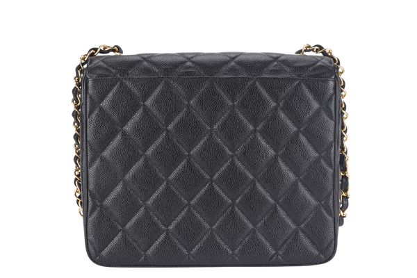 CHANEL VINTAGE LARGE CC SQUARE FLAP [(314xxxx)1994-1996] BLACK CAVIAR GOLD HARDWARE WITH CARD AND DUST COVER