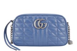 GUCCI MARMONT BLUE LEATHER CAMERA BAG SILVER HARDWARE WITH DUST COVER AND BOX