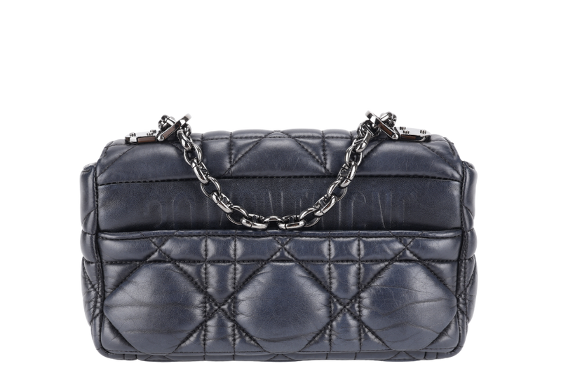 CHRISTINE DIOR CARO BLACK SMALL LEATHER 2WAYS BAG PALLADIUM HARDWARE NO DUST COVER