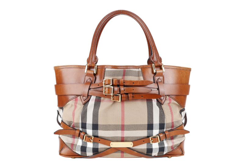 BURBERRY LYNHER CHECK BRIDLE LEATHER TOTE WITH DUST COVER