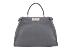 FENDI PEEKABOO ISEEU MEDIUM GREY LEATHER SILVER HARDWARE WITH STRAPS, DUST COVER AND RAINCOAT