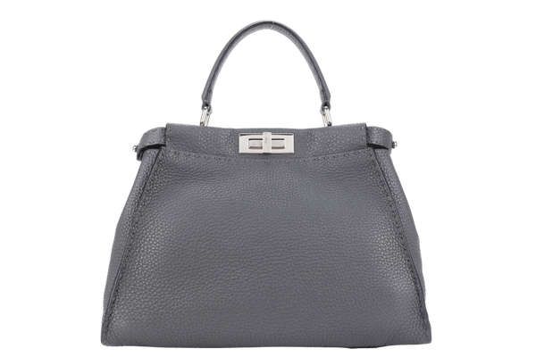 FENDI PEEKABOO ISEEU MEDIUM GREY LEATHER SILVER HARDWARE WITH STRAPS, DUST COVER AND RAINCOAT