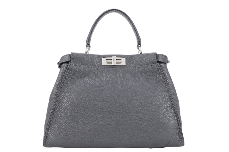 FENDI PEEKABOO ISEEU MEDIUM GREY LEATHER SILVER HARDWARE WITH STRAPS, DUST COVER AND RAINCOAT