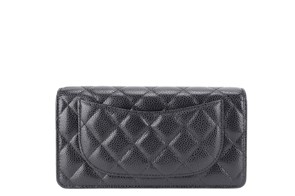 CHANEL BLACK QUILTED CAVIAR LEATHER L YEN CONTINENTAL WALLET (2446xxxx) GOLD HARDWARE WITH CARD NO DUST COVER