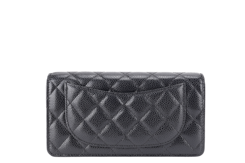 CHANEL BLACK QUILTED CAVIAR LEATHER L YEN CONTINENTAL WALLET (2446xxxx) GOLD HARDWARE WITH CARD NO DUST COVER