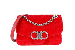 SALVATORE FERRAGAMO 21H248 VELVET RED QUILTED GANCINI CROSSBODY BAG WITH DUST COVER