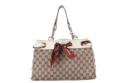 GUCCI POSITANO (162879) WHITE CANVAS TOTE BAG GOLD HARDWARE WITH DUST COVER