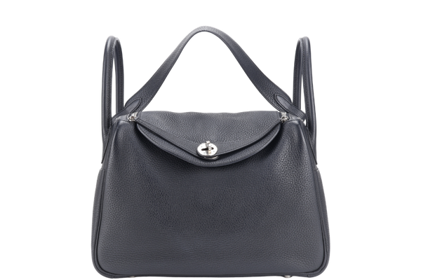 HERMES LINDY 30 BLACK CLEMENCE LEATHER PALLADIUM HARDWARE [STAMP X ( YEAR 2016)] WITH DUST COVER