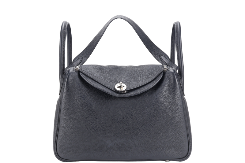 HERMES LINDY 30 BLACK CLEMENCE LEATHER PALLADIUM HARDWARE [STAMP X ( YEAR 2016)] WITH DUST COVER