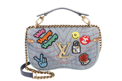 LOUIS VUITTON NEW WAVE CHAIN BAG BLUE DENIM GOLD HARDWARE WITH DUST COVER