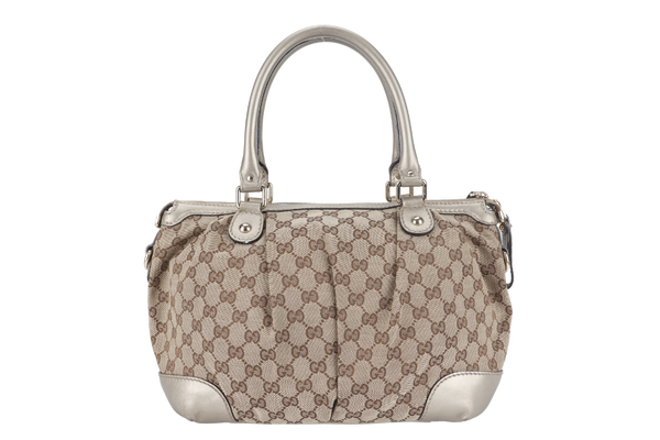 GUCCI SUKEY GG (247902) BEIGE CANVAS 2-WAY BAG SILVER HARDWARE WITH STRAP AND DUST COVER