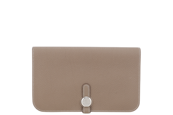 HERMES DOGON DUO WALLET ETOUPE TOGO LEATHER SILVER HARDWARE STAMP Q SQUARE (YEAR 2013) WITH BOX