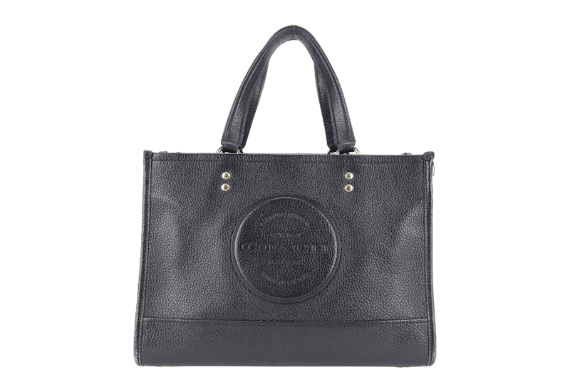 COACH DEMPSEY TOTE BAG 22 WITH COACH PATCH BLACK REFINED PEBBLE LEATHER GOLD HARDWARE WITH STRAPS AND DUST COVER