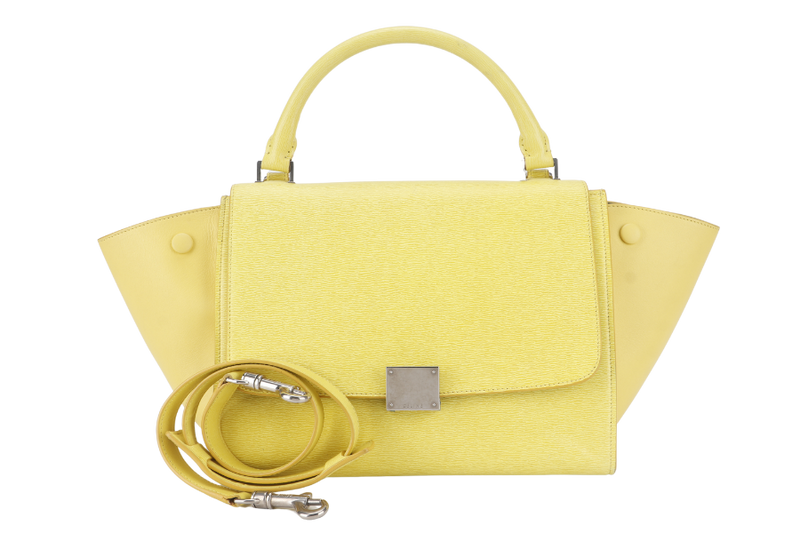 CELINE TRAPEZE SATCHEL YELLOW CALFSKIN LEATHER SILVER HARDWARE WITH STRAPS NO DUST COVER