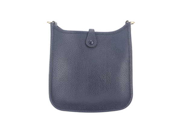 HERMES MINI EVELYN TPM BLUE NUIT CLEMENCE GOLD HARDWARE STAMP C (2018) WITH DUST COVER